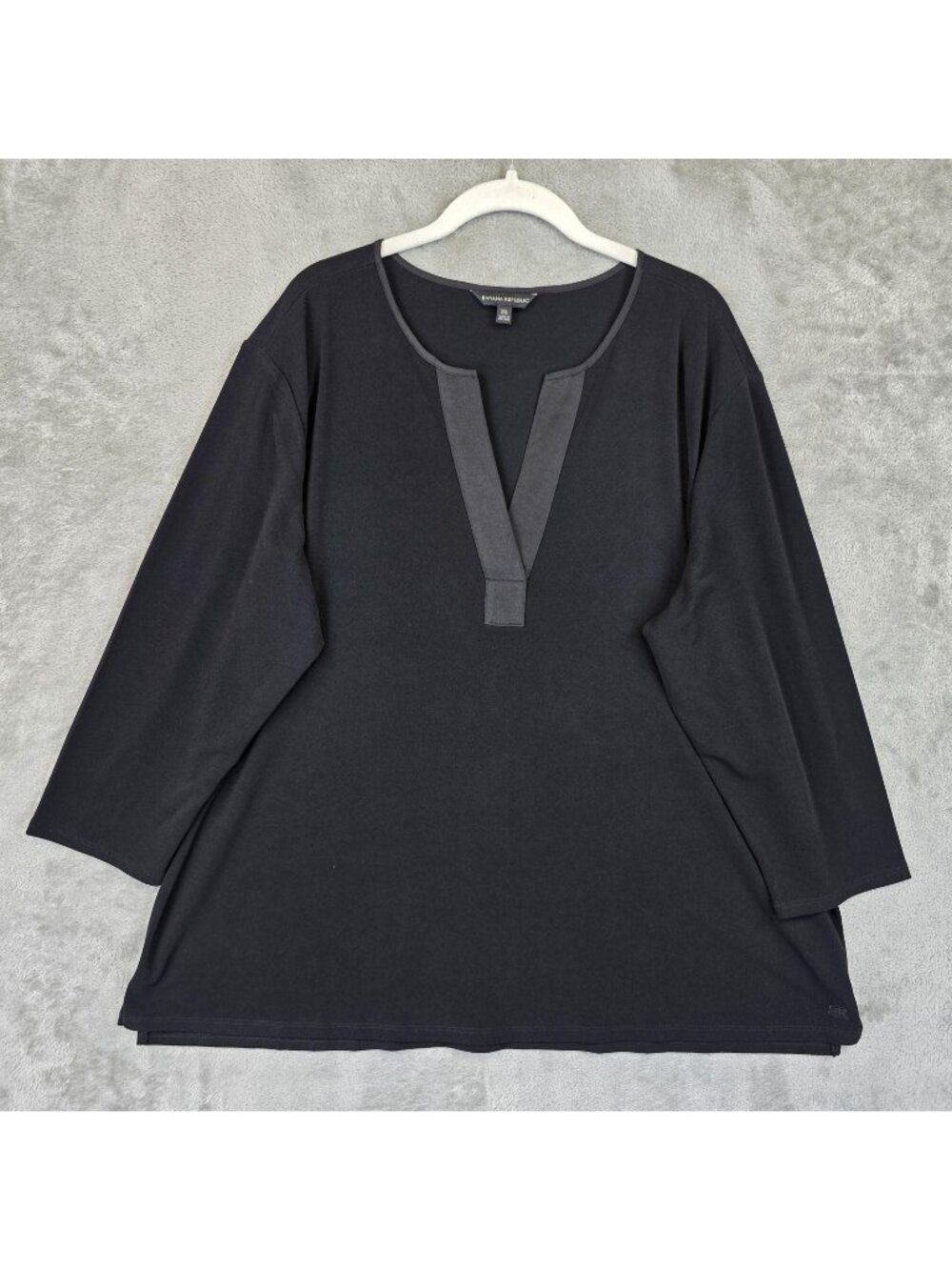 Banana Republic T-Shirt Womens XXL Black V Neck 3/4 Sleeve Tunic Jersey Top